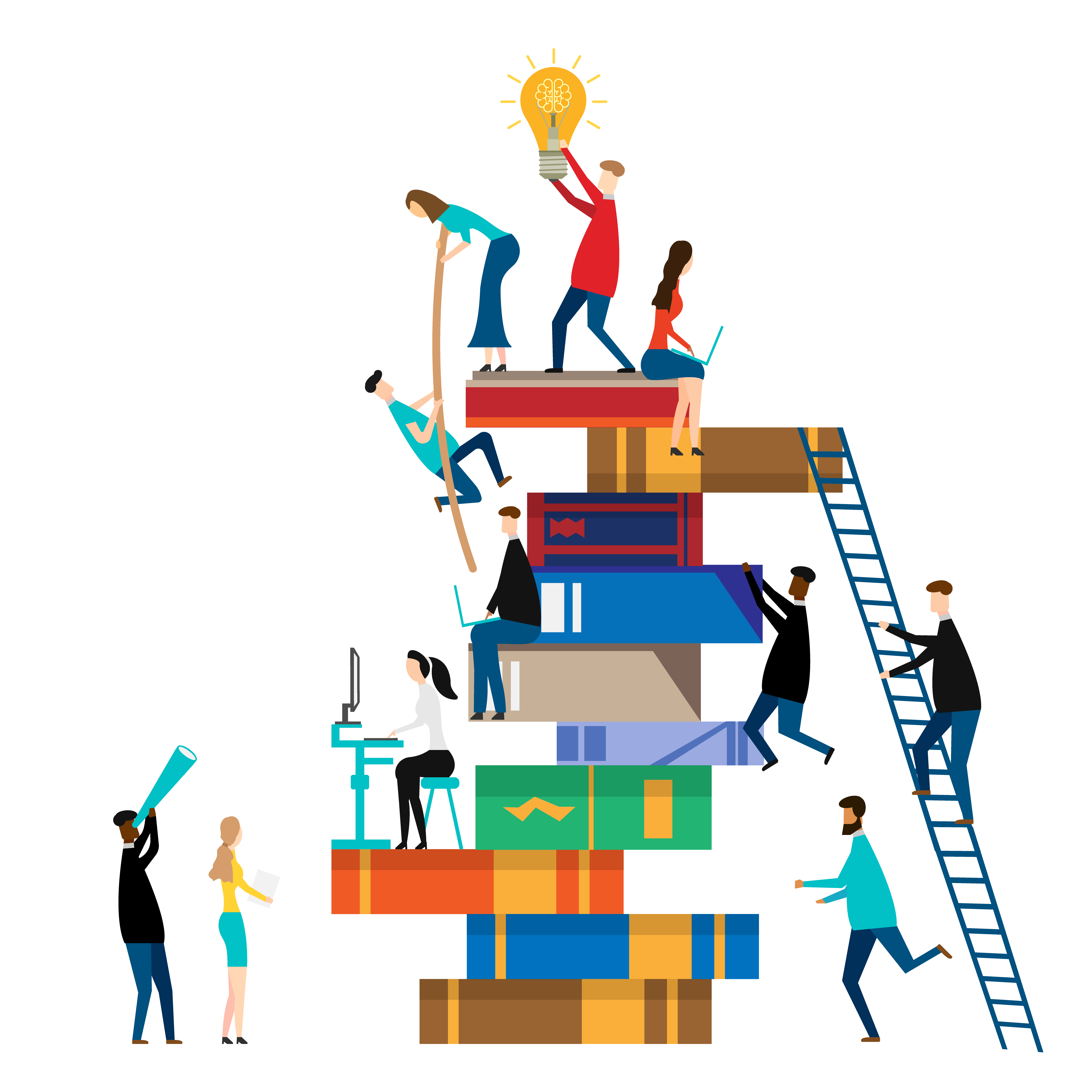 People climbing books. isolated on white background. Vector illustration. Eps 10