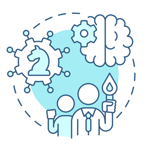 Cognitive flexibility turquoise concept icon. Leader flexibility type abstract idea thin line illustration. Isolated outline drawing. Editable stroke. Arial, Myriad Pro-Bold fonts used